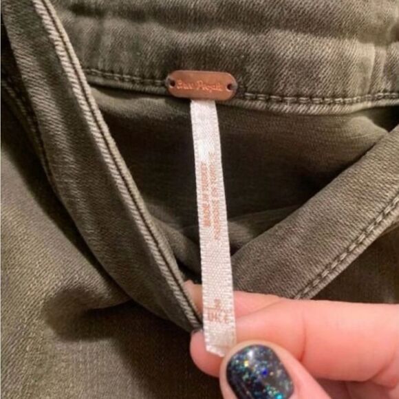 Vtg Free People Y2K  Army Green Tortoise Button Down Denim Mini Skirt - Picture 14 of 14